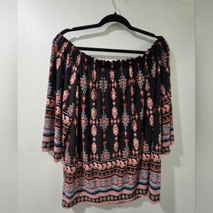 WESTPORT GORGEOUS BRIGHTLY COLORED BLOUSE OFF THE SHOULER ELASTIC NECKLINE 2X